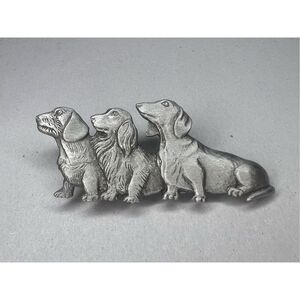 JJ Jonette Three Dachshunds Brooch Pin Pewter Tone Jewelry Dog Lovers